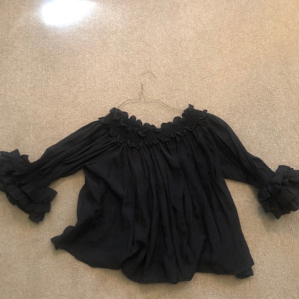 Black silky off the shoulder shirt